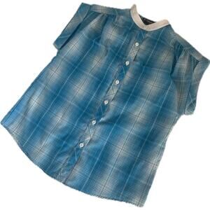 Vtg 70s rrrruss Women’s Plaid Cap Sleeve Mandarin Collar Size 8 Union Made